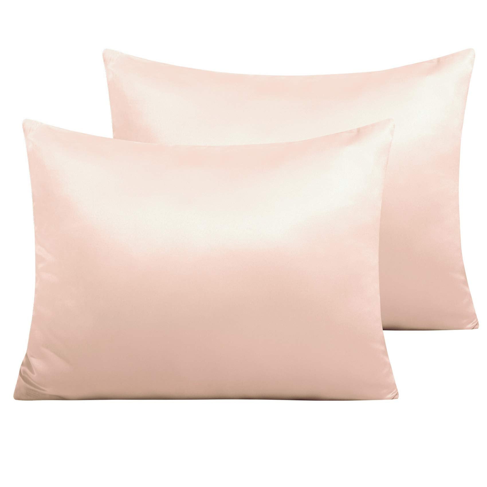 Ntbay Zippered Satin Pillow Cases For Hair And Skin, Luxury Standard Hidden Zipper Pillowcases Set Of 2, 20X26 Inches, Pink